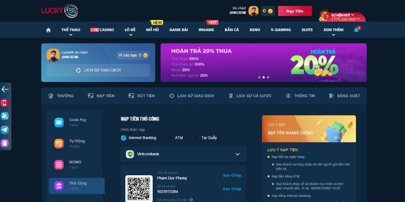 Thông tin nạp tiền của Loto288 rất đơn giản - Loto288
